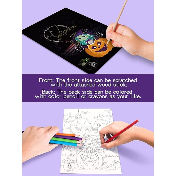 9 kpl set, Rainbow Magic -paperi musta raaputa taidekortit Muistiinpanot Piirustustaulut puisella kynällä lapsille Tee itse syntymäpäivä