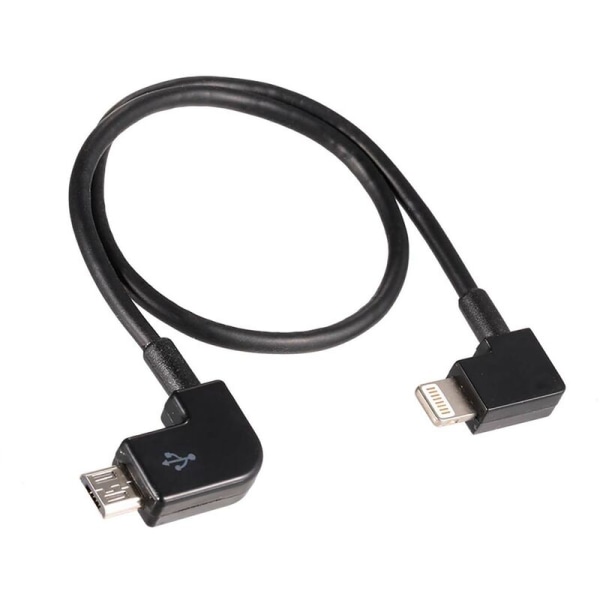 Mikro- USB till Lightning-fjärrkontroll Tablettelefon Datakonverterare överföringskabel för Android iOS DJI Spark Mavic Pro, Modell: Svart