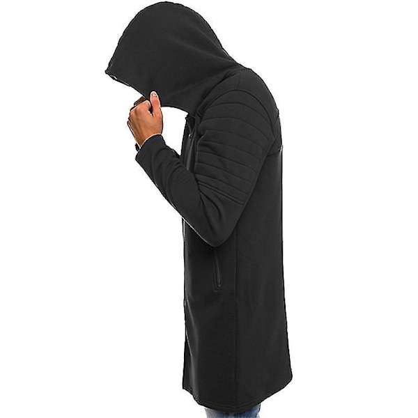 Sort Lang Zip-Up Hoodie Jakke til Mænd