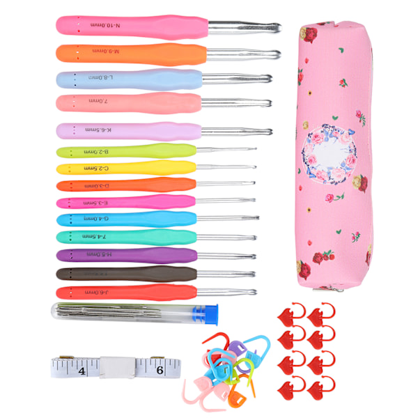 Virknålsset TPR Mjukt Handtag Nålar Kit DIY Stickverktyg Hushållsartiklar C1‑Rosa Väska