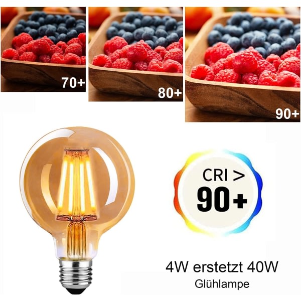 Fremragende kvalitet-vintage E27 LED-pære, 4W G80 2700K varm hvid - 4 stk.
