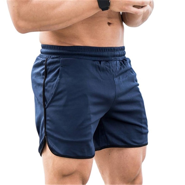 Sportsshorts til mænd, hurtigtørrende meshstof, atletiske shorts til mænd med snørelukning, trænings- og løbeshorts til mænd, marineblå L