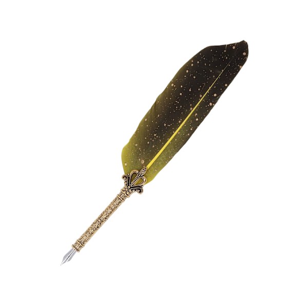 Fjerpennesæt med 5 udskiftelige spidser Brev åbner Penholder Blæk Tom flaske Quill Pen Set til studerende fødselsdag Gul