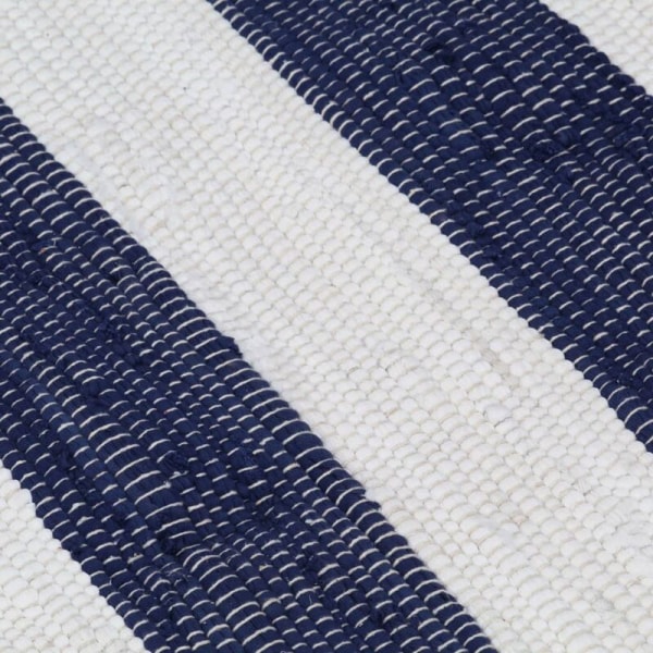 Käsin kudottu chindi-matto Puuvilla 80x160 cm Sininen ja valkoinen