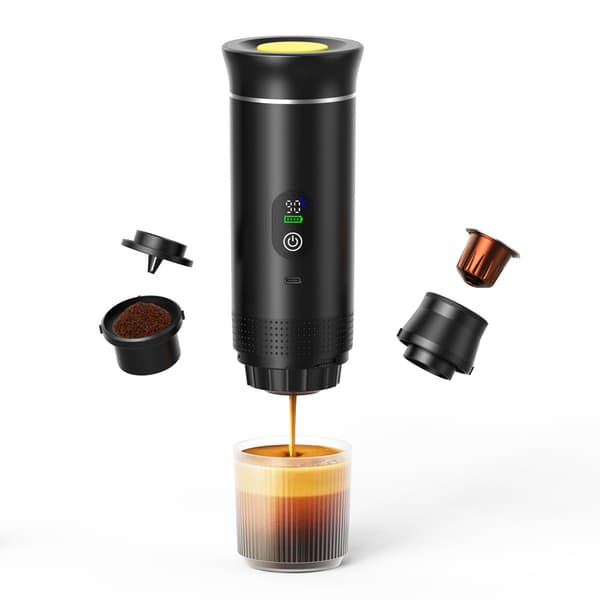 Portable Electric Capsule Coffee Machine, Compatible with Capsules and Coffee Powder, with Display, Grey