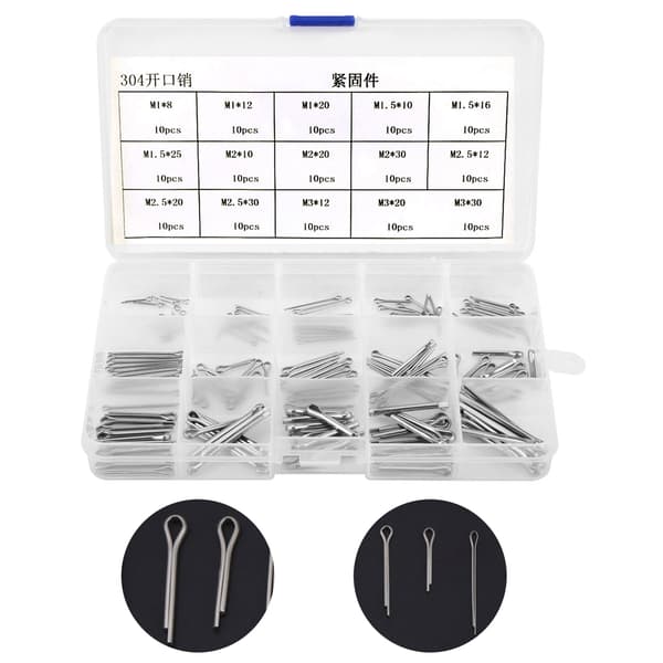 【NX】150 stk. 15 slags 304 rustfrit stål splitstifter Kit M1 M3