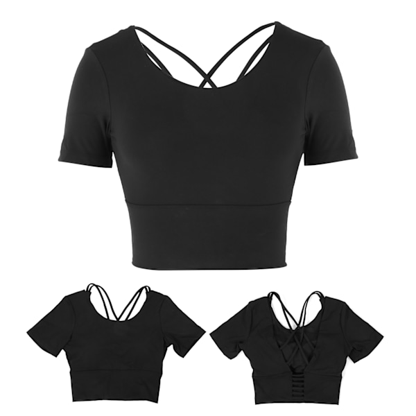 Dam Sommar Sexiga Sport Kortärmade Toppar för Yoga Fitness Träning Sport Tillbehör Svart L