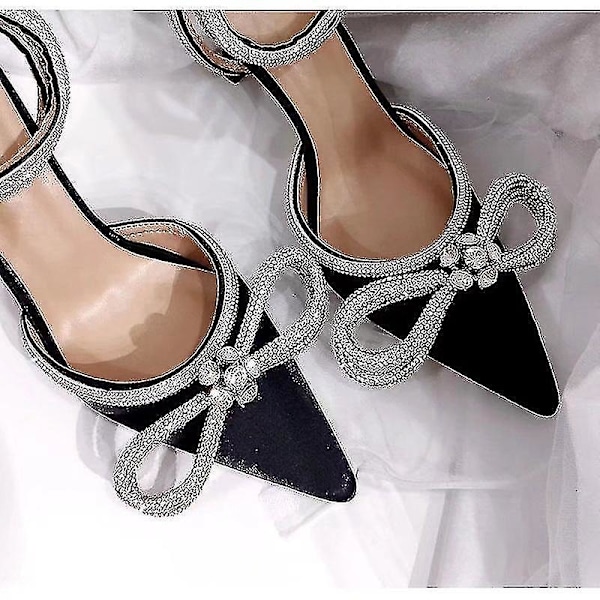 Rhinestone Bow Satin Heels för kvinnor - Vit Storlek 37