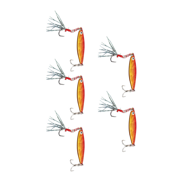 5 kpl 10g Metal Vib Kovia Uistin Koukut Jigging Kalastus Syötit Teko-Uistin Kovia Syöttejä Sekvensoitu Laser Höyhen Koukku Oranssi Punainen