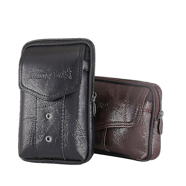 Vintage Läder Herr Midjeväska Telefonficka Höftbälte Loop Holster Plånbok - Svart