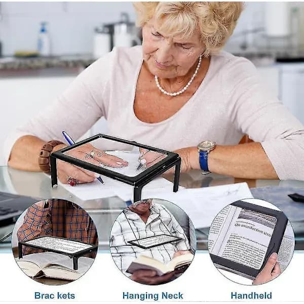 Magnifying Glass for Reading, 3x Magnification A4 Rectangular Illuminated Magnifier with 4 Bright LED Lights Large Full Page Illuminated Magnifier
