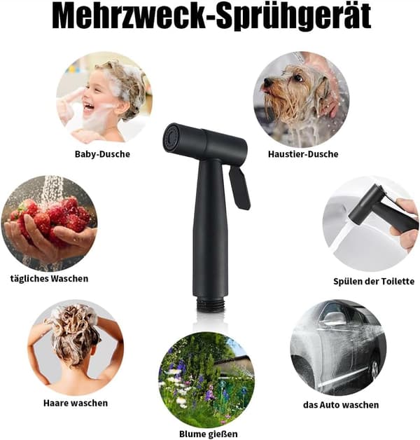 Sort brusehoved i rustfrit stål til toilet, bidet, badeværelse, bruser, hygiejne, bleskylning, standard G1/2-interface