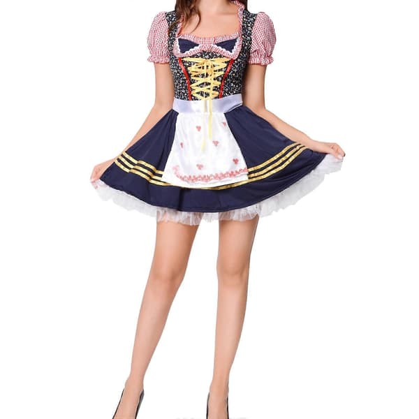 Oktoberfest Damkläder Vintage Pigklänning Bayersk Förkläde Mini Dirndl S Blå One size