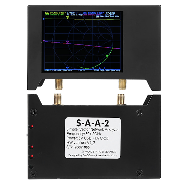 50KHz‑3GHZ Antennanalyzer 2,8-tommers skjerm med Shell Network Analysising Tool SAA2 NanoVNA V2