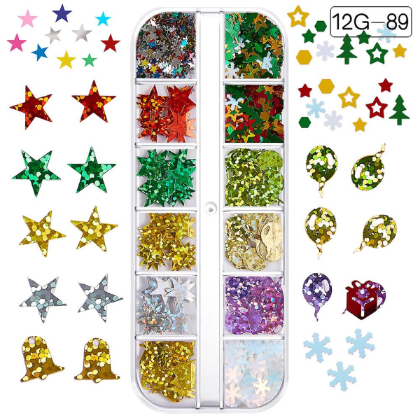 Fargede paljetter Nail Art, Glitters Thin Paillette Flakes Stickers ,Jule Nail Decals