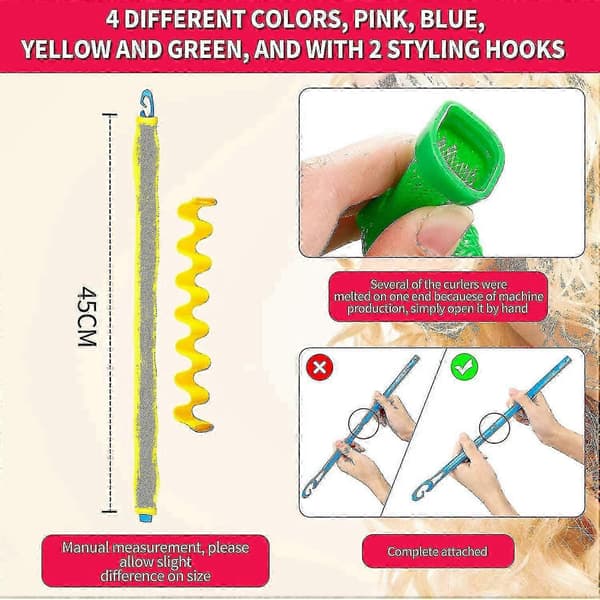30 stykker varmefri hårbølger, spiral krøller, styling kit, hårbølger, spiral krøller, hårruller med 2 stylingkroge til hår