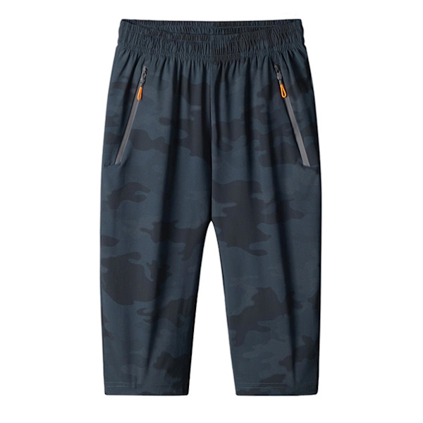 Över knäet elastisk midjeband nylon herrshorts träningsbyxor - mörkblå 2XL