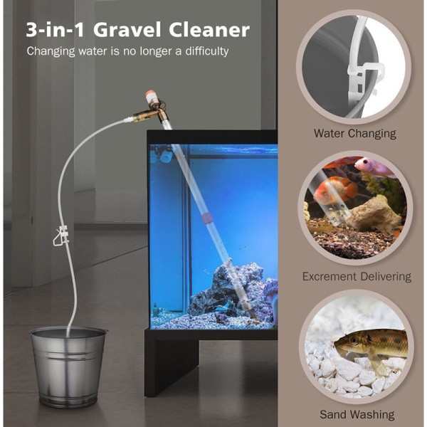 3-i-1 Aquarium Gravel Cleaner vakuumfilter med glasskraber Model: sort og hvid
