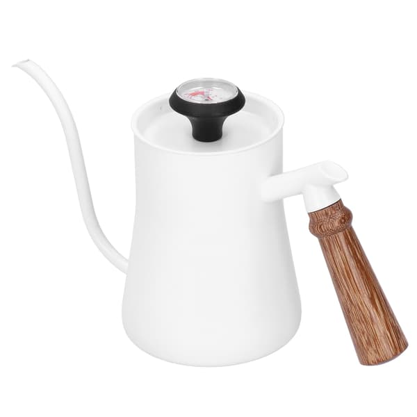 Kaffekande 650 ml rustfrit stål lang smal tud kaffemaskine med termometer Hvid