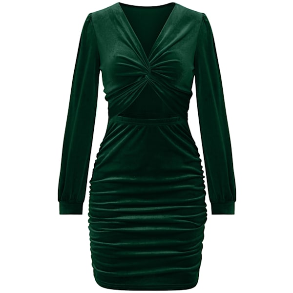 Kvinner Kort Kjole Twist Front Langarm V-hals Pustende Casual Høst Kort Kjole Mørkegrønn L