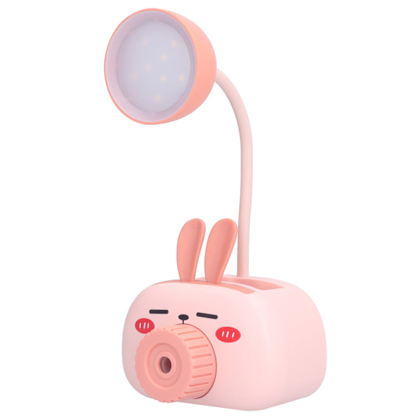 LED foldbar skrivebordslampe Tegnede Dyr Multifunktionel Bordlampe Penneholder Blyantspidser til hjemmekontor Rosa