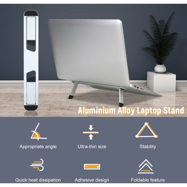 Laptop Stand Riser Foldbar ventileret aluminiumslegering Laptop Stand til Laptop Tablet, Model: Sølv