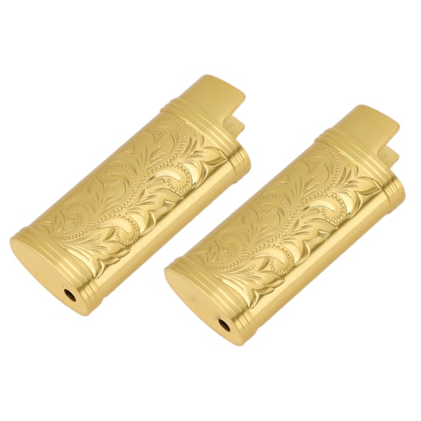 2 stk Retro Lighter Etui Kompakt 3D Blomsterpræget Gravering Zink Legering Beskyttelsesetui Guld