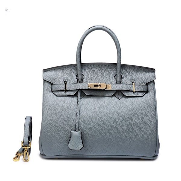 Snygg Damhandväska Premium Ko-Läder Lychee Design Platinablå 25cm Linen blue 25CM