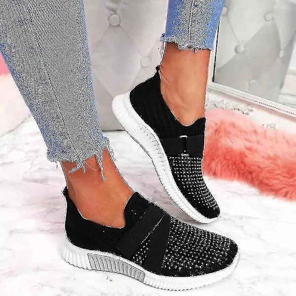 Ortopediska Platform Slip-on Sneakers för Kvinnor - Svart/Ljusblå - Storlek 35-37