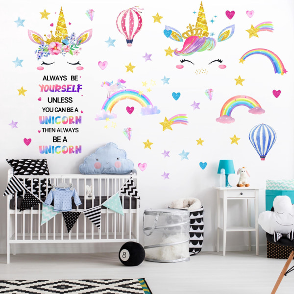3 stk unicorn rainbow varmluftsballon wallsticker stue soveværelse børneværelse dekorativ wallsticker