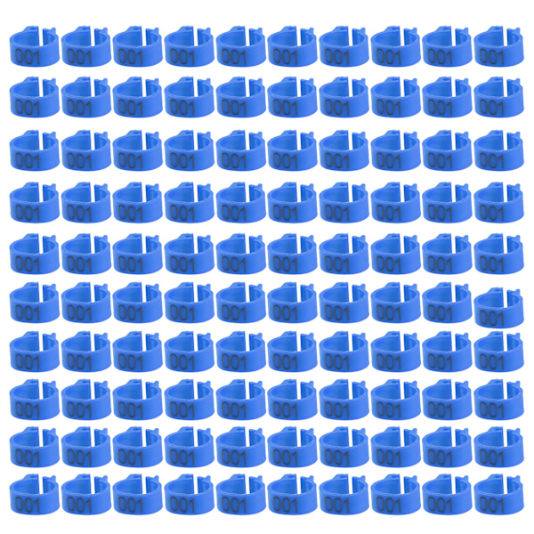 100 kpl/pussi 8MM 001-100 numeroituja muovipostienkeli lintujen jalkahihnoja Renkaat (sininen)