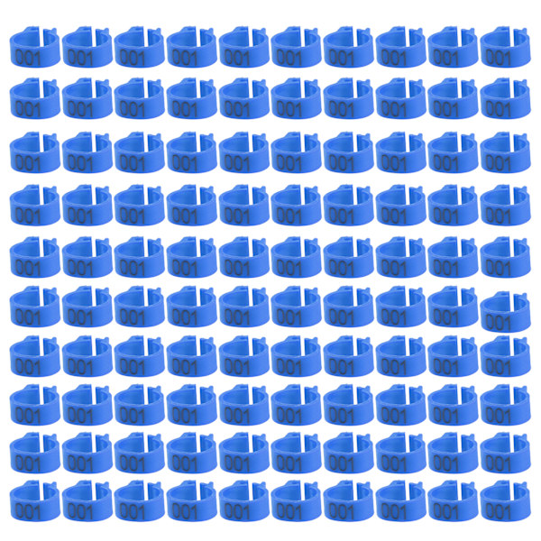 100 st/påse 8MM 001-100 numrerade plastbrevduva fågel benband Ringar (blå)