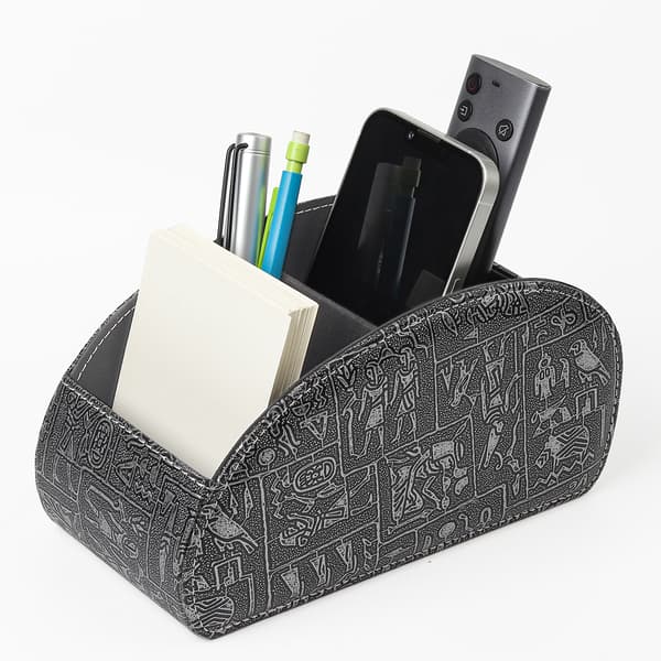 Remote Control Holder with 5 Compartments, PU Leather Organizer Storage Box Compatible with TV Remote Control Vintage Silver