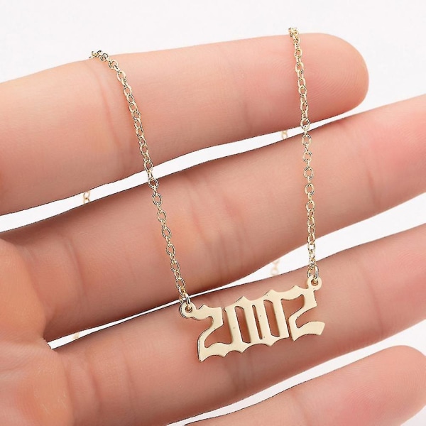 1980-2019 Fødselsår nummer Charm vedhæng rustfrit stål kæde halskæde smykker Golden 2002