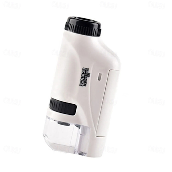 【NX】Mini Pocket Microscope Set 60-120x Lab Handheld Microscope Battery Powered Microscope with LED Illumination White