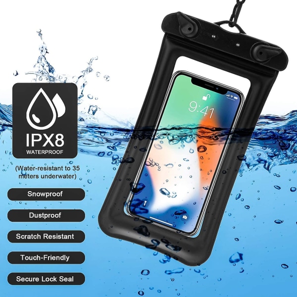 4 stykker flydende vandtæt telefontaske Flydende vandtæt mobiltelefontaske Universal mobiltelefon tørtasketaske med snor til smartphone op til 6,5 tommer