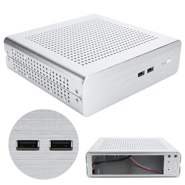 G60S HTPC-kabinet helt aluminium DCATX strømforsyning MiniITX-kabinet til stationær computer (Sølv USB2.0)
