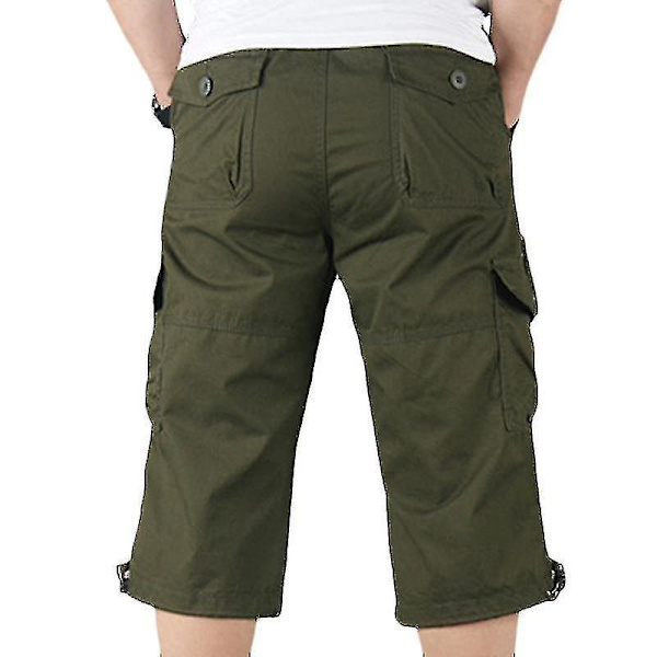 Långa elastiska cargoshorts för män - armégrön