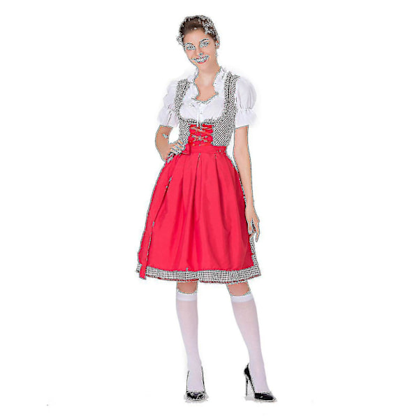 Rød Tysk Dirndl Kjole Oktoberfest Kostume til Kvinder - 2XL