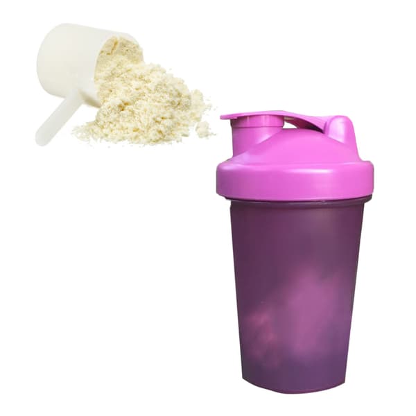 Proteinpulver Shakerkopp PP Shakerflaske med rustfritt stålball for blanding 500ml Lilla