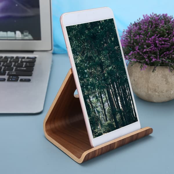 【NX】Trä Nötbrun Dubbla Sidor Desktop Tablet PC Mobiltelefon Stativ Stödfäste Kompatibel med ipad