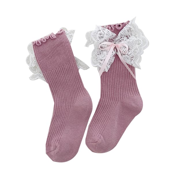 Jentesokker Rosa Ankelsokker Bomulls Cute Bowknot Ruffled Pustende Barne Sokker for Daglig Skolefest L for Alder 6 til 8