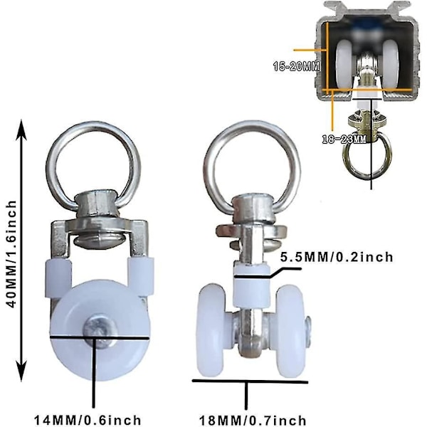 Metal Gardinskinne Ruller 20-pak - Bruseforhængs Glide, Gardinskinne Glide