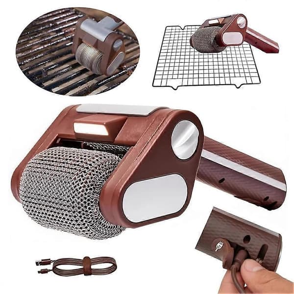 Brushless Rotary Grill Brush Cordless Powerful Automatic Scrubber Compatible with Backyard BBQ Grill Cleaning Brown