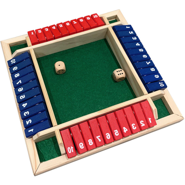 Firesidig brettspill av tre, 10 tall, terningbordspill, brettspillleke for voksen familiefest, modell: farget
