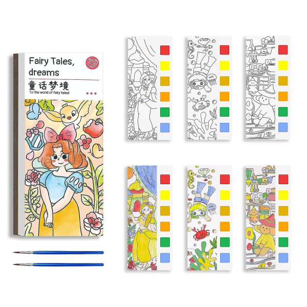 Akvarellfargesett for barn, bokmerke blankt akvarellpapir (eventyrdrømmer)