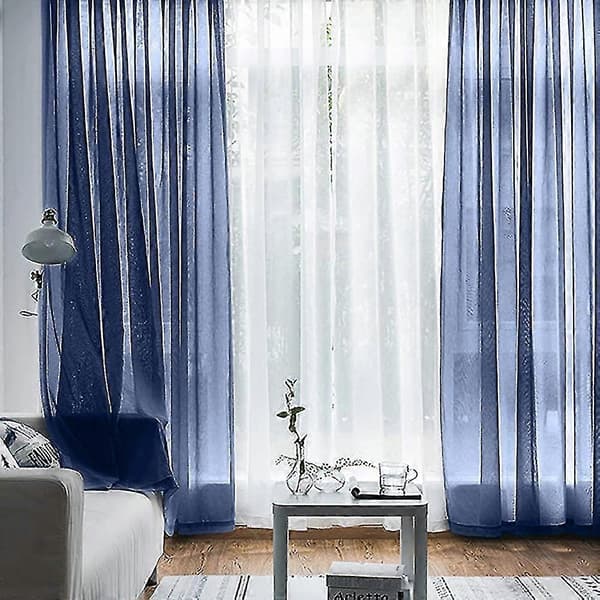 Voilegardiner med volanger i linoptikk transparent DarkBlue