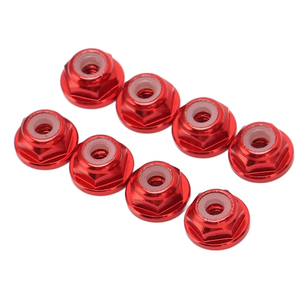 8 st 1/24 M2 anti lös mutter Aluminiumlegering flänsad nylonfoder Anti lösa M2 hex självlåsande muttrar för axial för SCX24 Röd