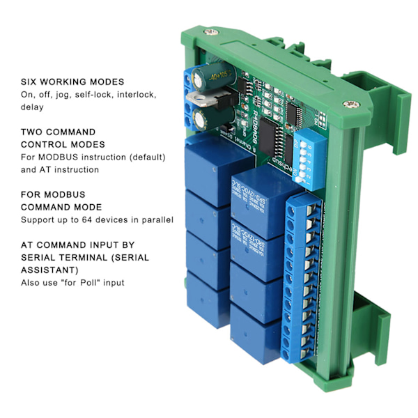 12V 8Channel RS485 Relay PLC Expansion Board för RTU Protocol Remote Control(R4D8A08 R avec botier pour rail DIN)