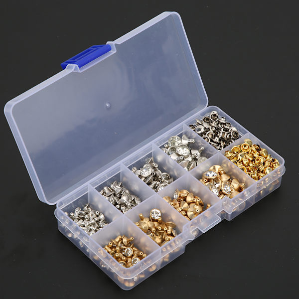 240st Rhinestone Stud Nit Gör-det-själv-läderväskor Kläder Dekoration Tillbehör 6-9mm +240st Base